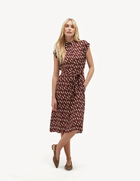 Hobbs Geoemtric Midi Shirt Dress Brown Mix