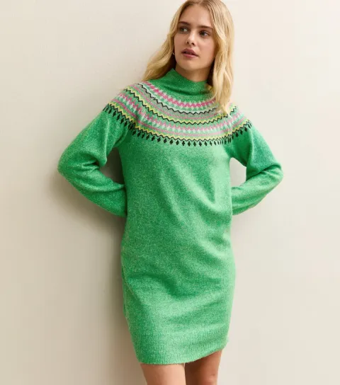 Women's Green Fair Isle Jumper Dress