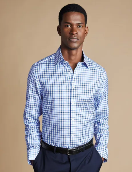 Charles Tyrwhitt Non Iron Pure Cotton Twill Check Oxford Shirt Blue Mix