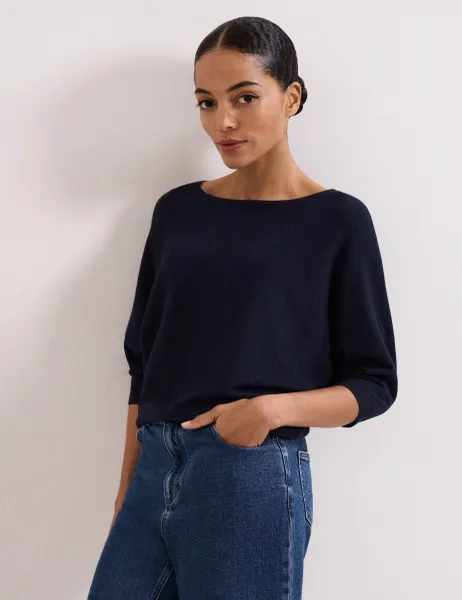 Slash Neck Jumper Dark Navy
