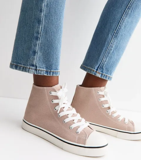 Women's Light Pink Cotton Canvas High Top Sneakers Vegan