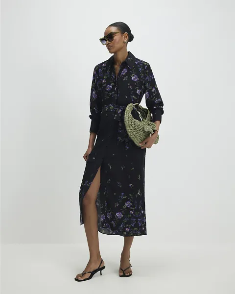 River Island Floral Midi Shirt Dress