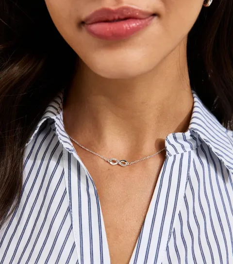 New Look Silver Tone Diamante Embellished Infinity Pendant Necklace