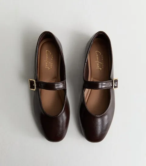 Women's Chocolate Faux Leather Mary Jane Ballet Pumps Vegan