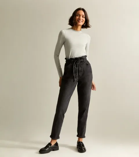 New Look Women's Washed Black Dayna Paperbag Jeans