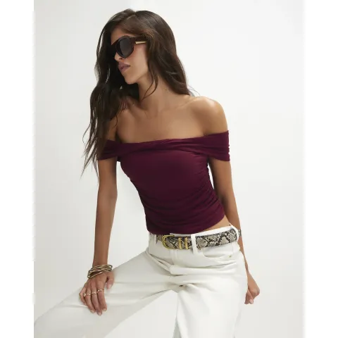 River Island Burgundy Twist Front Bardot Top