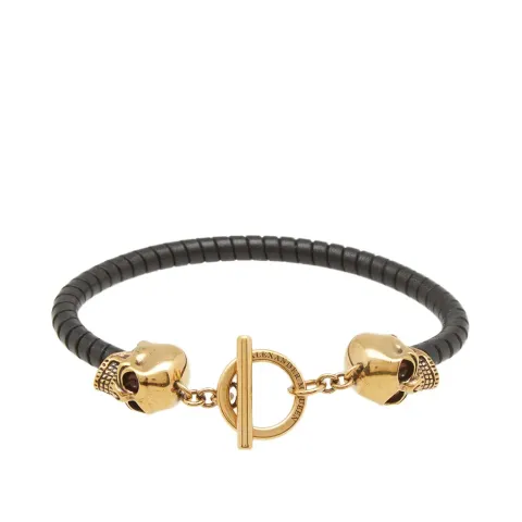 Gold Skulls Leather Bracelet