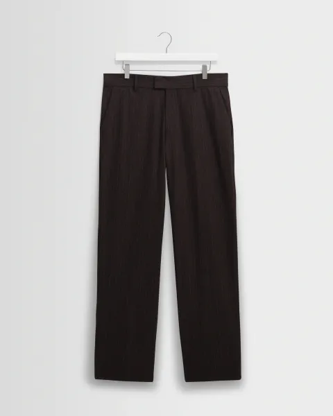 Aston - Dark Brown Wool Pinstripe Trousers