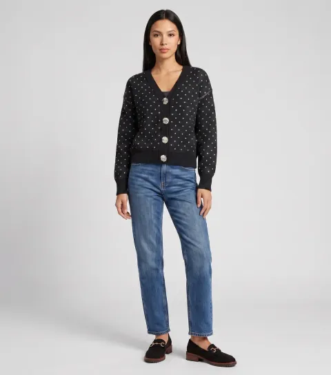 Gini London Women's Black Polka Dot Print Button Up Cardigan