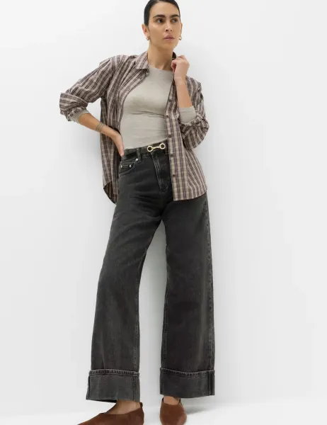 Marks & Spencer High Waisted Wide Leg Turn Up Jeans Black Mix