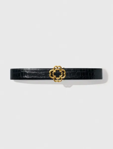 Croc-effect leather double M belt