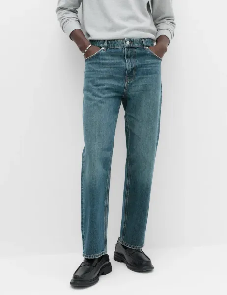 Marks & Spencer Straight Fit Pure Cotton Heavyweight Jeans Medium Blue