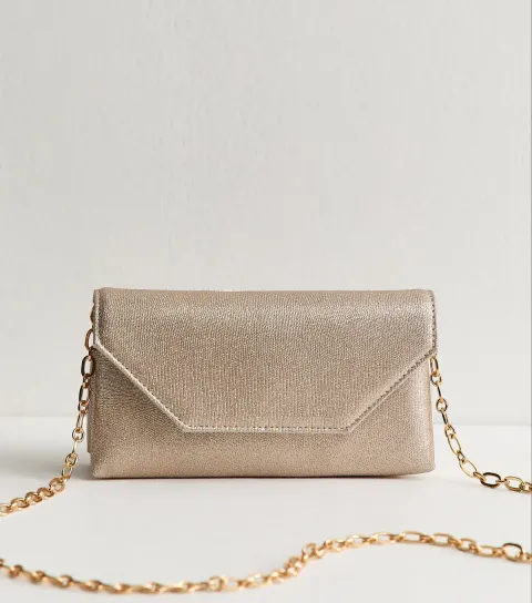 Rose Gold Shimmery Front Flap Chain Shoulder Bag