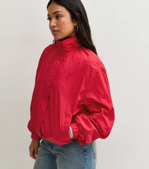 New Look Women's Petite Bright Red Bubble Hem High Neck Jacket