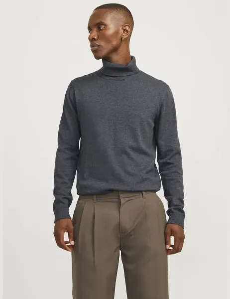Jack & Jones Pure Cotton Roll Neck Jumper Grey