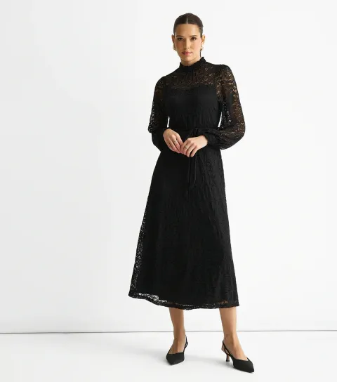 Women's Black High Neck Lace Occassion Dress
