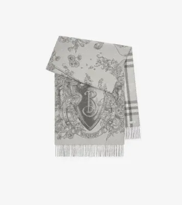 Reversible Etched Knight Cashmere Scarf in Mitten grey