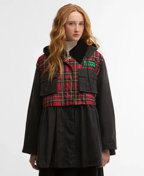 x GANNI Tartan Peplum Waxed Jacket