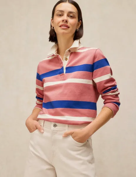Pure Cotton Striped Rugby Top Pink Mix