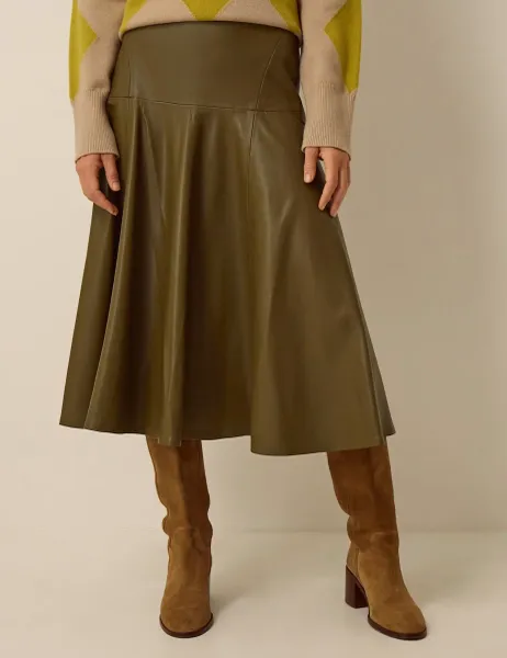 Monsoon Plain Zip Front A Line Midi Skirt Green