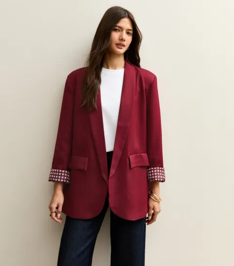 Women's Light Burgundy Check Cuff Blazer