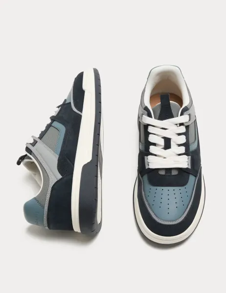 Autograph Leather High Profile Lace Up Trainers Blue Mix