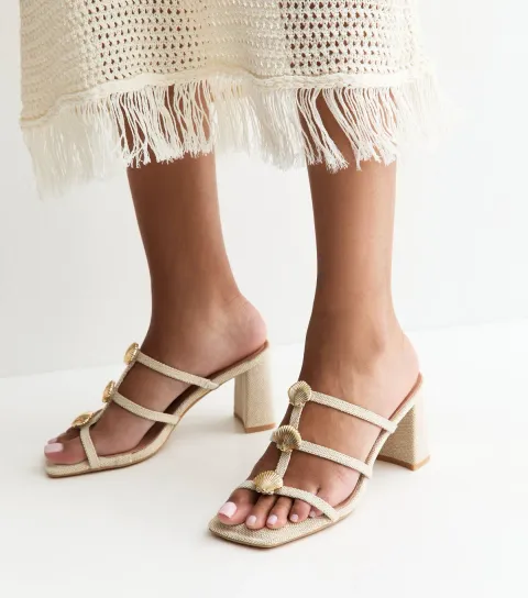 Women's Off White Raffia-Look Seashell Charm Mules Vegan