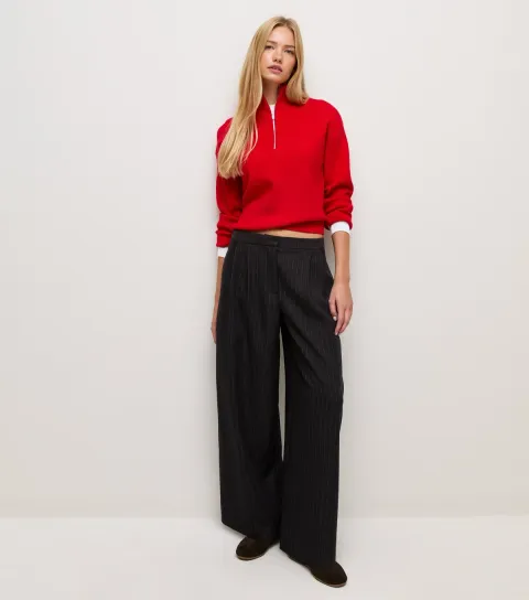 New Look Women's Grey Pinstripe Tailored Wide Leg Trousers