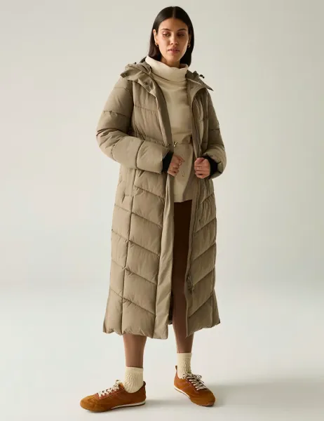 Regatta Eloria Hooded Longline Puffer Coat Brown