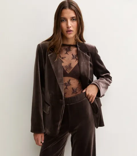 New Look Women's Dark Brown Velvet Relaxed Blazer