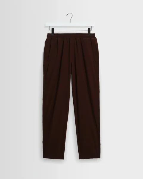 Tyne - Dark Brown Cotton Poplin Loose Fit Trousers