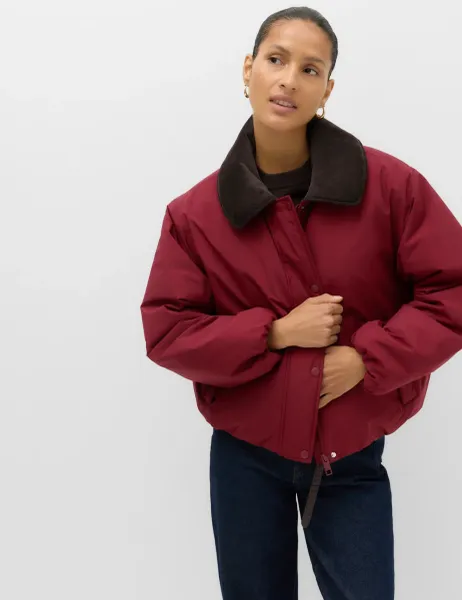 Marks & Spencer Thermowarmth Cord Collar Short Padded Jacket Burgundy