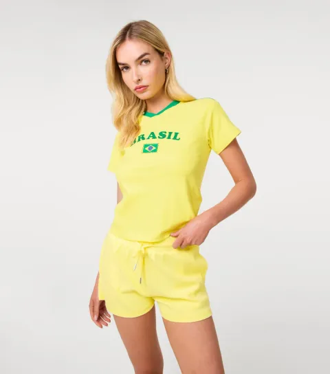 Women's Yellow Brasil Embellished Football Top