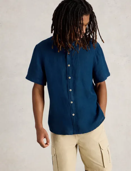 White Stuff Regular Fit Pure Linen Short Sleeve Shirt Navy
