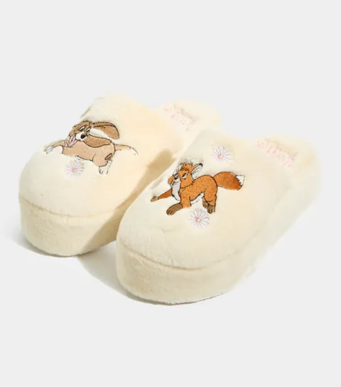 Women's Cream Fox and Hound Embroidered Slippers