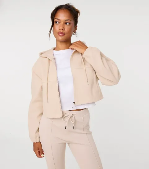 Pink Vanilla Women's Oatmeal Crop Zip Through Hoodie
