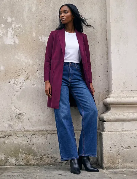 Roman Petite Faux Suede Pocket Jacket Burgundy Mix