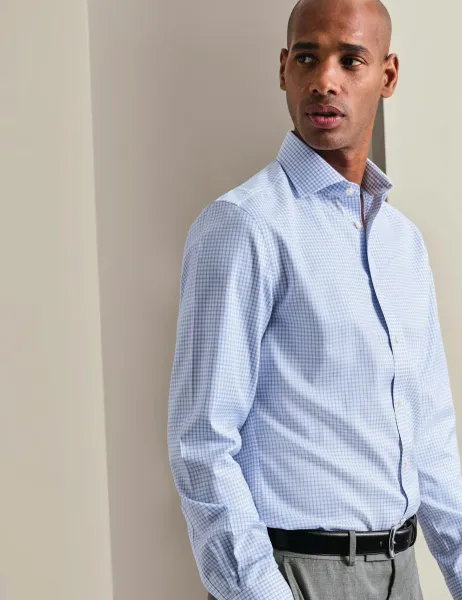 Charles Tyrwhitt Slim Fit Non Iron Pure Cotton Check Shirt Blue Mix