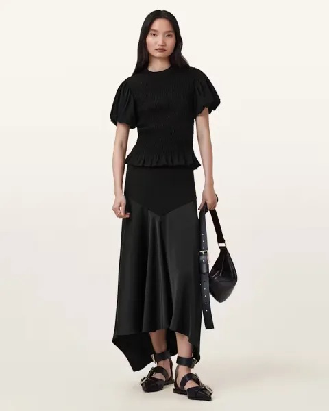 Pia Satin Asymmetric Maxi Skirt