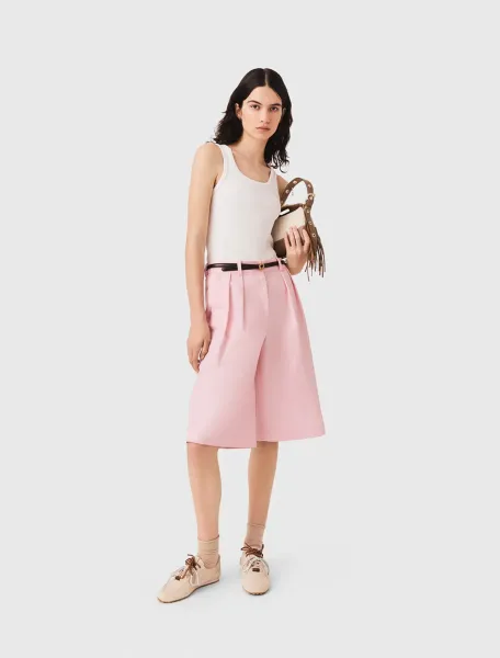 Pleated linen blend Bermuda shorts