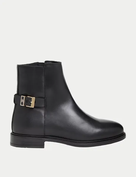Tommy Hilfiger Leather Buckle Ankle Boots Black