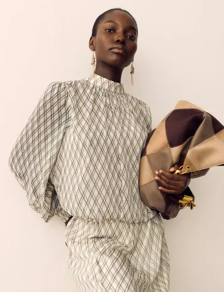Per Una Checked Blouse White Mix