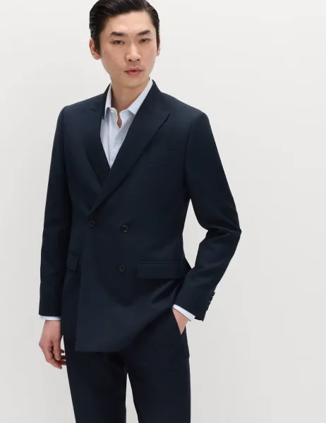 Marks & Spencer Slim Fit Double Breasted Jacket with Stretch Navy