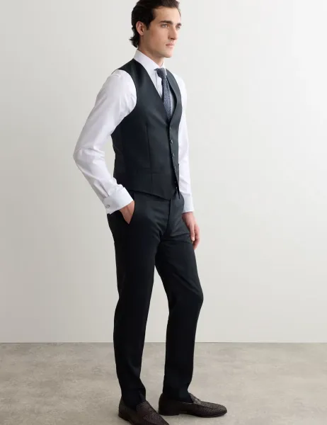 Jaeger Tailored Fit Pure Wool Twill Waistcoat Navy