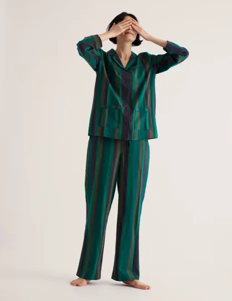 Seasalt Cornwall Pure Cotton Striped Pyjama Set Teal Mix