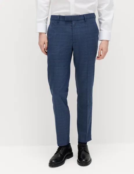 Marks & Spencer Slim Fit Textured Check Stretch Trousers Mid Blue