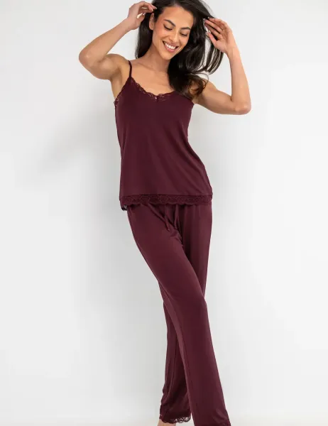 Pour Moi Sofa Loves Lace Pyjama Bottoms Burgundy