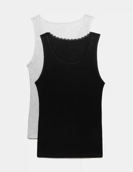 Marks & Spencer 2 Pack Medium Warmth Thermal Pointelle Vests Black Mix