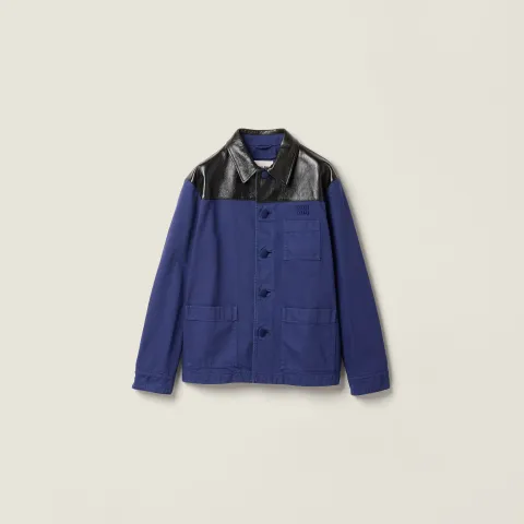 Single-breasted garment-dyed gabardine and leather jacket