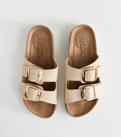 Women's Cream Faux Leather Buckled Strap Sandals Vegan